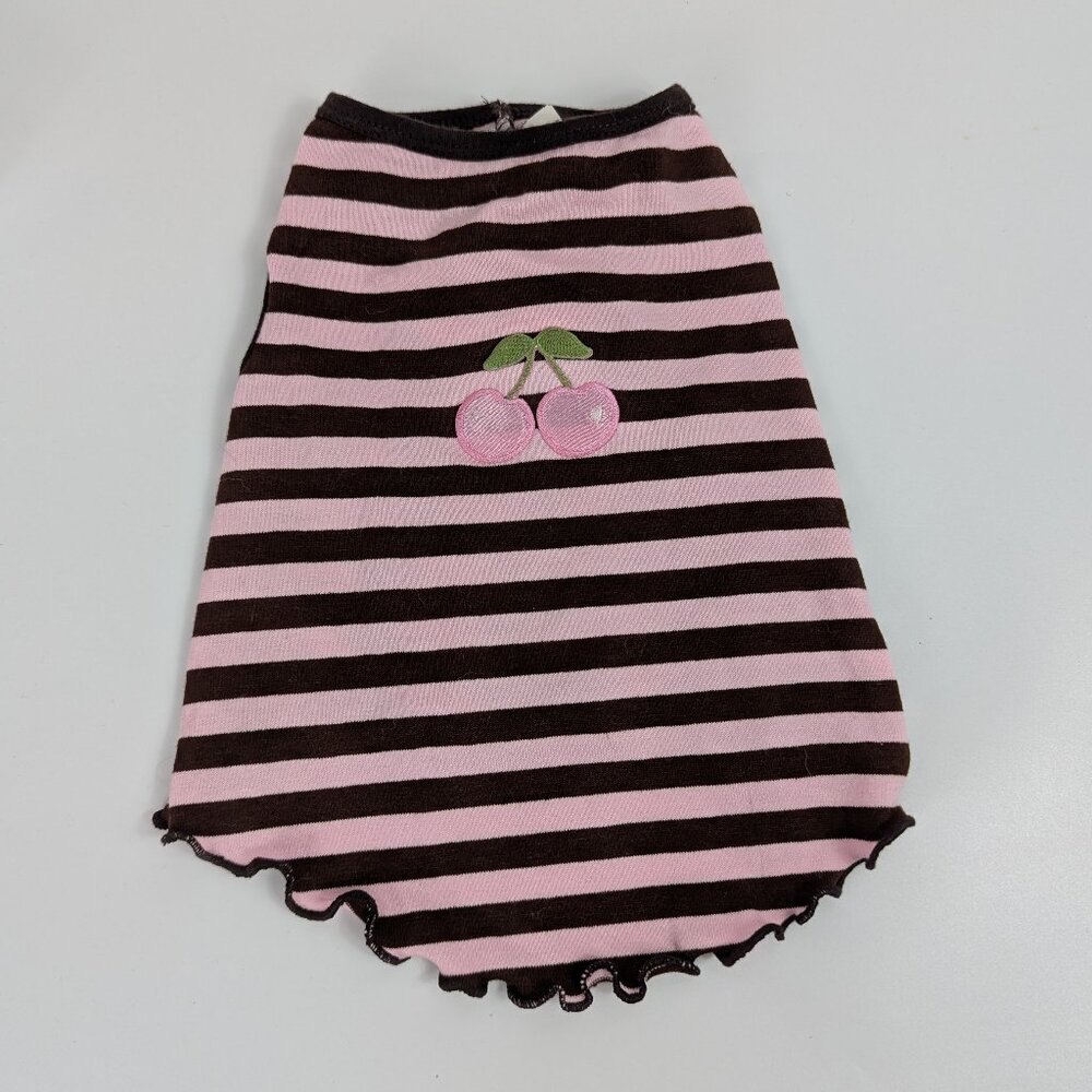 Hip Doggie Pink & Brown Striped Cherry Dog Dress/Shirt